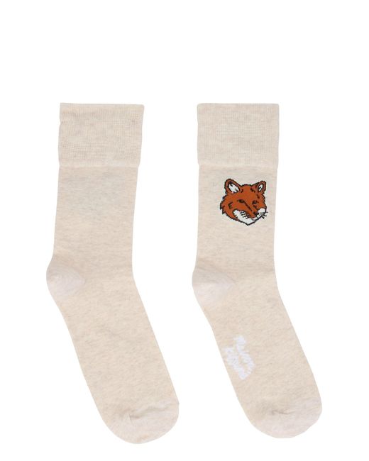 Maison Kitsuné White Cotton Blend Socks With Embroidery
