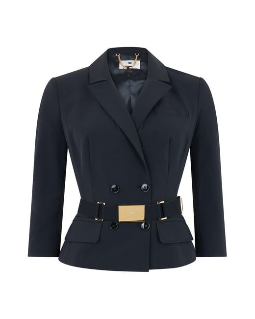 Elisabetta Franchi Blue Stretch Fabric Jacket With Belt
