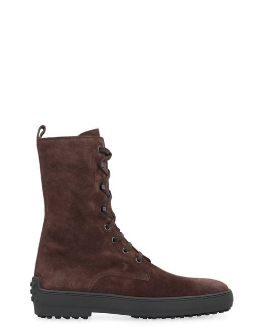 Tod's Brown Ankle Boot Winter Rubber In Suede Leather