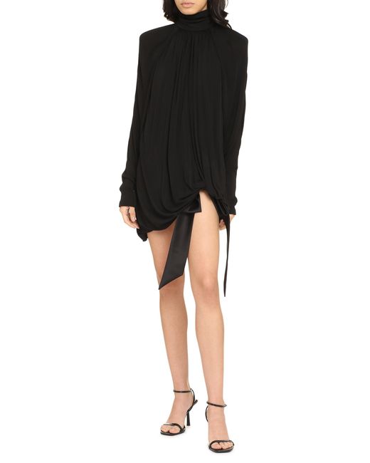 Saint Laurent Black Draped Jersey Dress