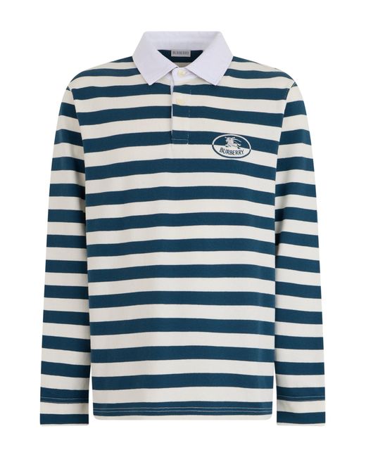 Burberry Blue Long Sleeve Striped Polo Shirt With Mini Chest Pocket for men