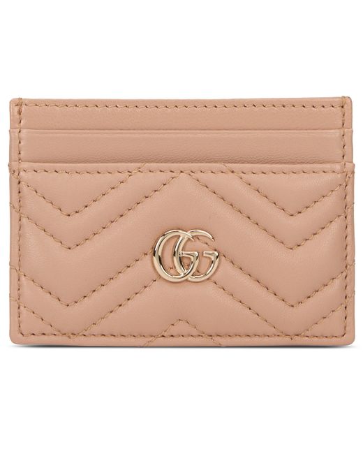 Gucci Brown Leather Card Holder With Chevron And Logo