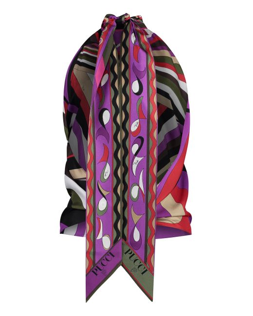 Top in seta stampata di Emilio Pucci in Purple