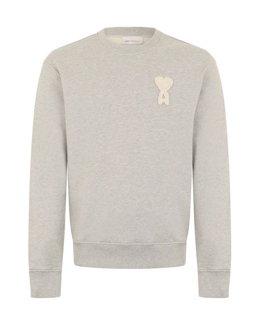 AMI White Cotton Sweatshirt With Embroidery for men