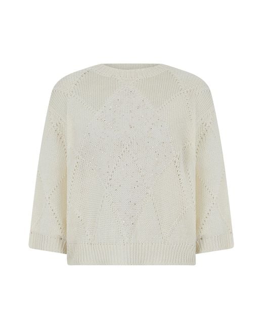 Peserico White Sweater Made Of A Linen And Cotton Blend With Sequins