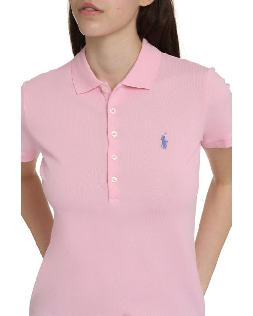 Polo in piquet di cotone stretch di Polo Ralph Lauren in Pink
