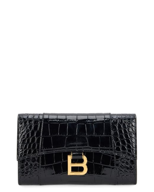 Balenciaga Black Mini Croc-Effect Flap Clutch With-Tone Detail