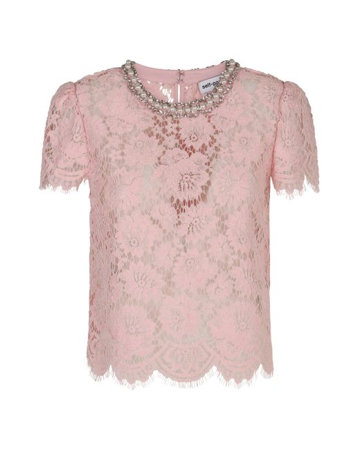 Self-Portrait Pink Lace Top