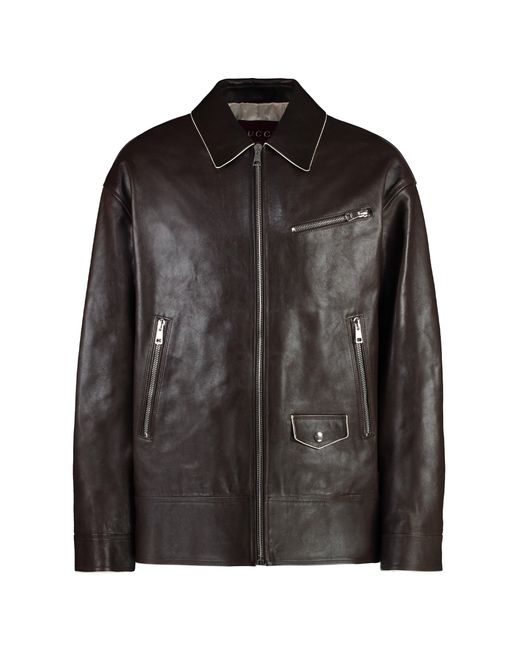 Gucci Black 100% Leather Jacket With Contrasting Details for men