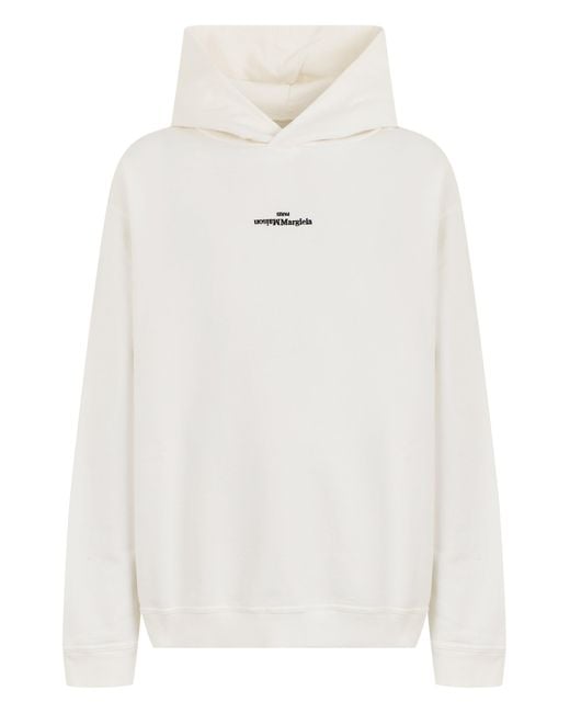 Maison Margiela White Cotton Hoodie With Hood And Embroidered Logo for men
