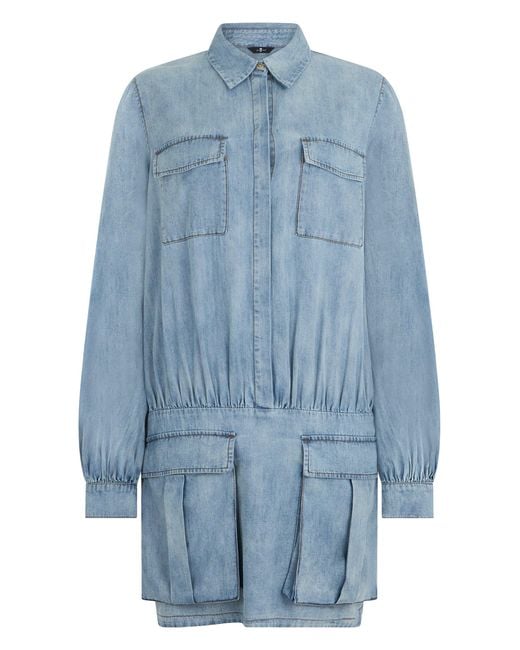7 For All Mankind Blue Denim Midi Dress