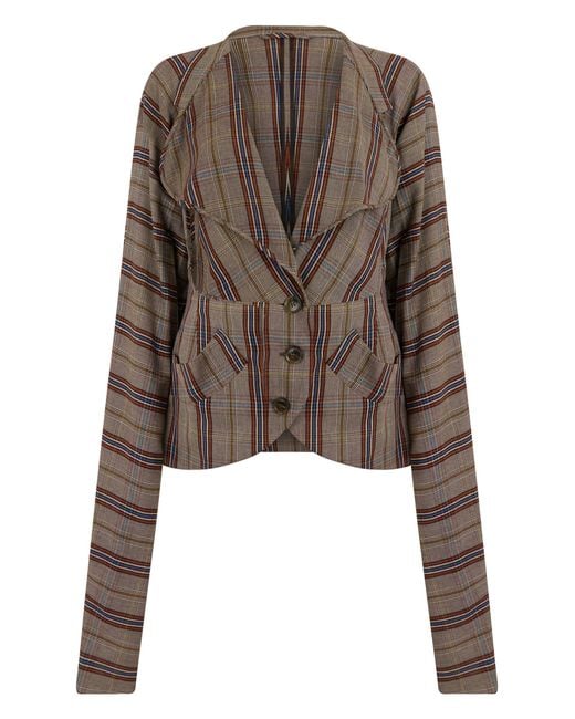Vivienne Westwood Brown Checkered Plaid V-Neck Blazer