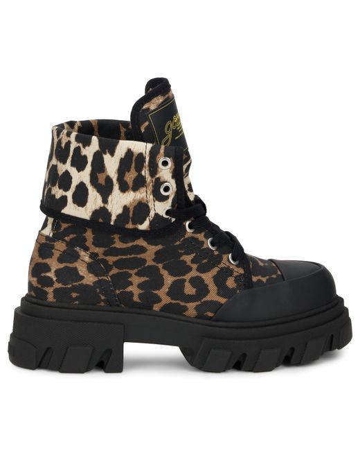 Ganni Black Leopard Print Ankle Boot With Sturdy Sole