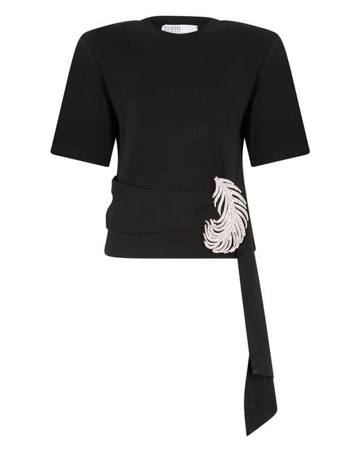 GIUSEPPE DI MORABITO Black Cotton T-Shirt With Rhinestones