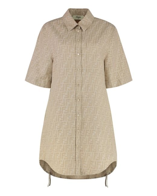Fendi Women's Natural Linen-Cotton Blend Dress - benaras.co Fendi Women's Natural Linen-Cotton Blend Dress - benaras.co