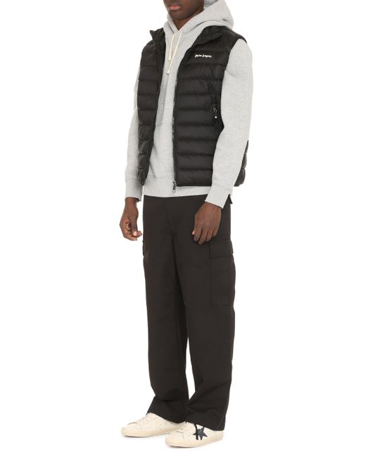 Palm Angels Black Full Zip Down Vest for men