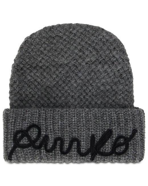 Pinko Gray Beanie With Embroidered Logo