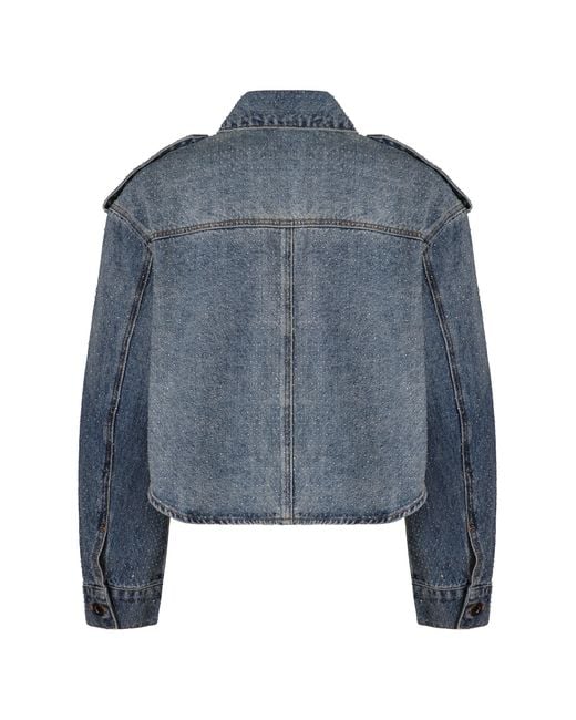 Self-Portrait Blue Denim Jacket With Rhinestones