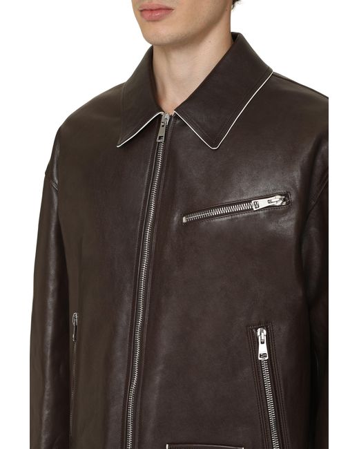 Gucci Black 100% Leather Jacket With Contrasting Details for men
