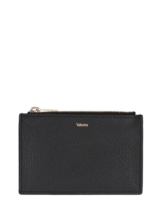 Valextra Black Leather Card Holder for men