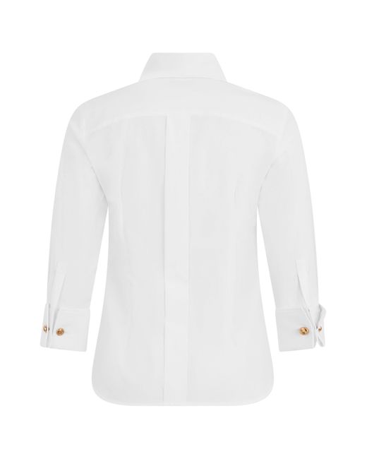 Elisabetta Franchi White Lightweight Cotton Long-Sleeve Shirt With Tie Neck Detail