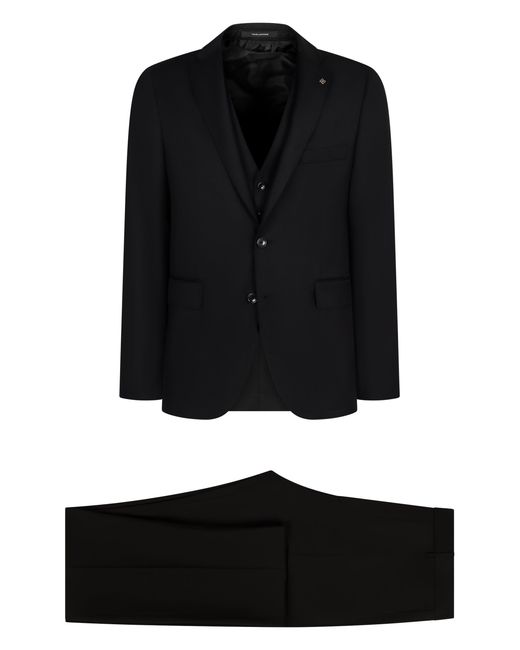 Tagliatore Black Stretch Wool Three-Pieces Suit for men