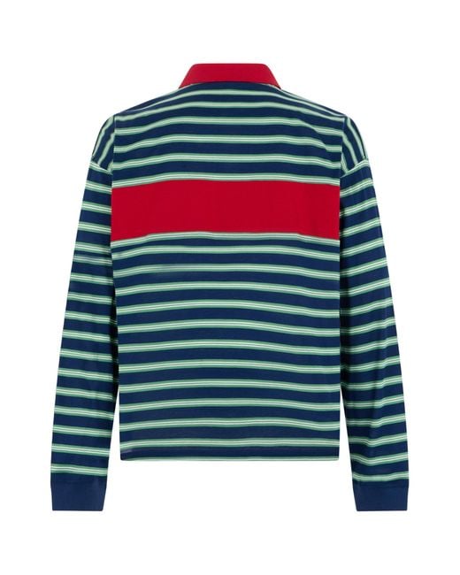 Versace Blue Long Sleeve Polo With Stripes for men