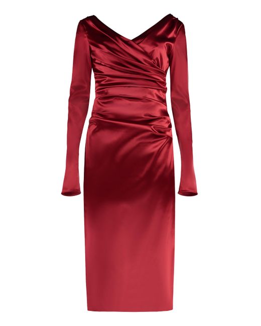 Dolce & Gabbana Red Satin Midi Dress