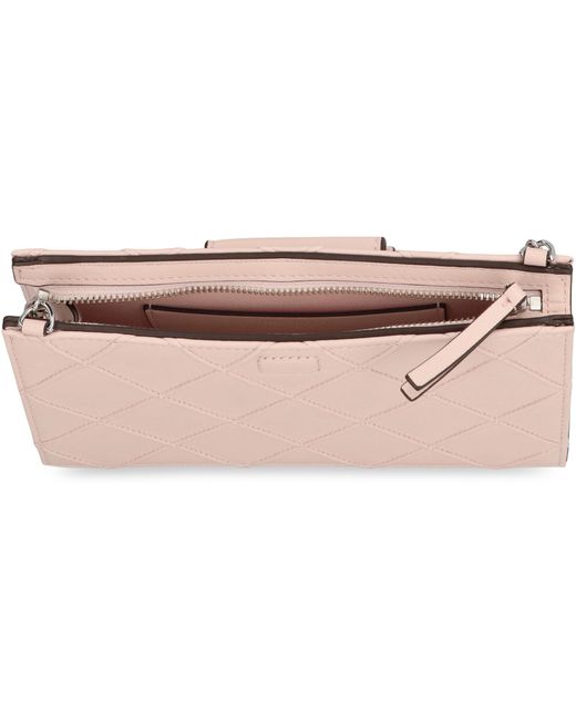 Tory Burch Natural Fleming Mini Leather Wallet On Chain
