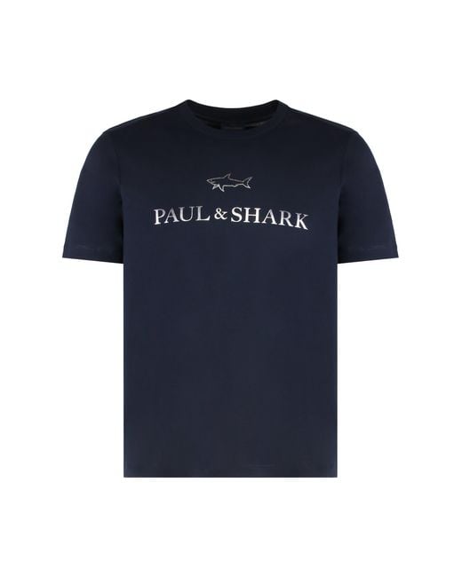 Paul & Shark Blue T-shirt In Cotton Jersey With Logo Print for men