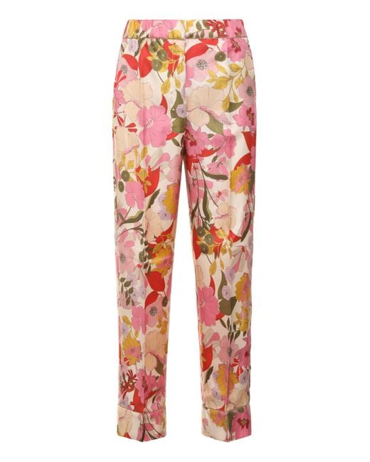 Max Mara Red Leda Printed Silk Pajama Pants