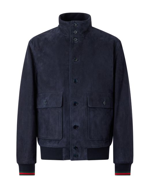 Gucci Blue Leather Jacket With Buttons for men