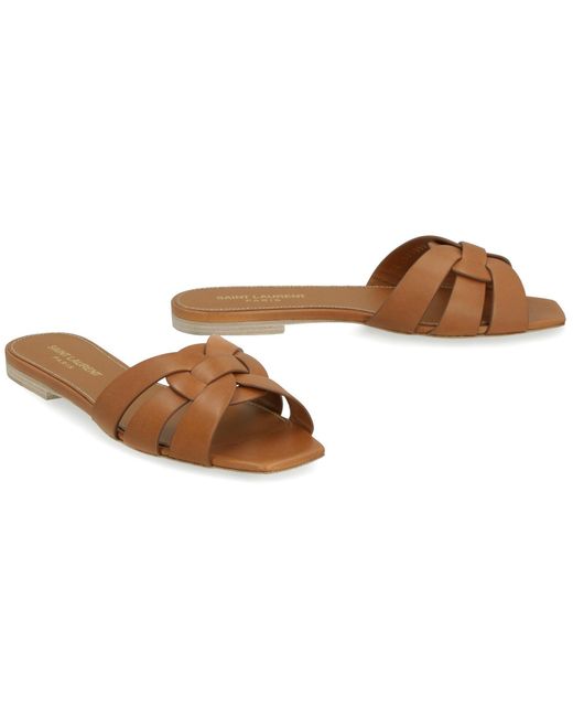 Saint Laurent Brown Tribute Leather Mules
