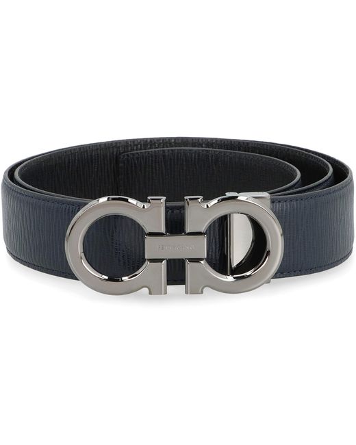 Ferragamo Black Reversible Leather Gancini Hook Belt for men