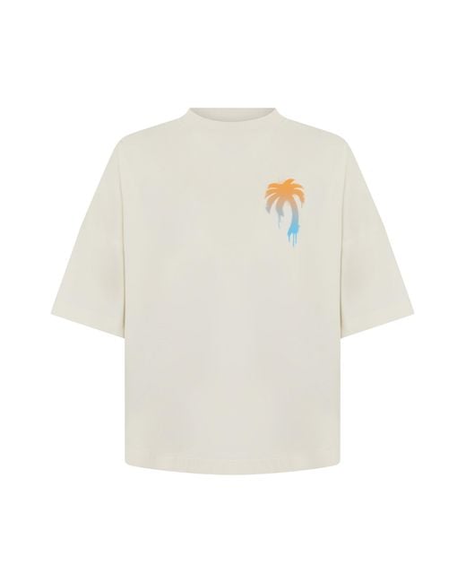 Palm Angels White Cotton T-Shirt With Print for men