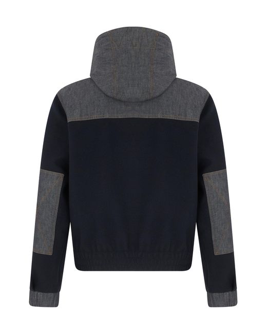 Moncler Blue Sophisticated Bimaterial Hoodie With Zip for men