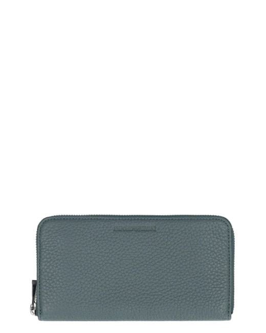 Emporio Armani Gray Leather Zip Around Wallet