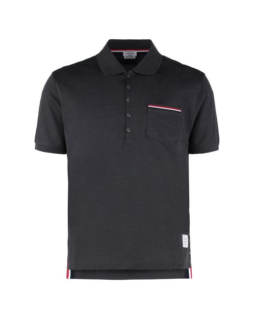 Thom Browne Black Short Sleeve Cotton Polo Shirt for men