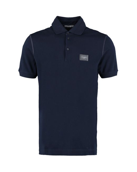 Polo in piquet di cotone di Dolce & Gabbana in Blue da Uomo