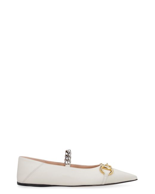 Gucci White Leather Pointy-toe Ballet Flats