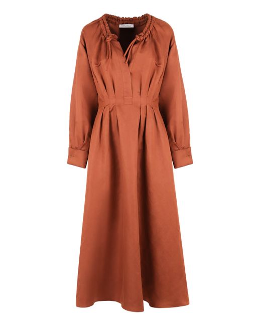 Max Mara Orange Drina Linen And Silk Dress
