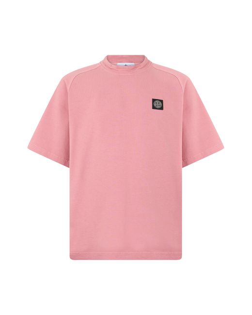 Stone Island Pink Cotton T-Shirt With Logo for men