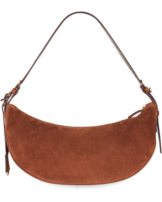 Borsa a spalla Demi-lune large in pelle scamosciata di Prada in Brown