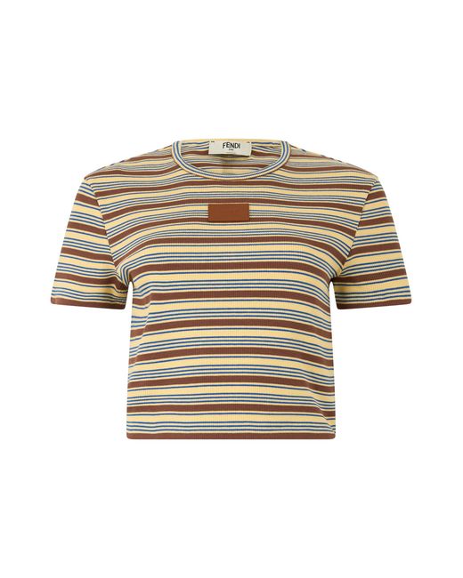 Fendi White Striped Cropped T-Shirt