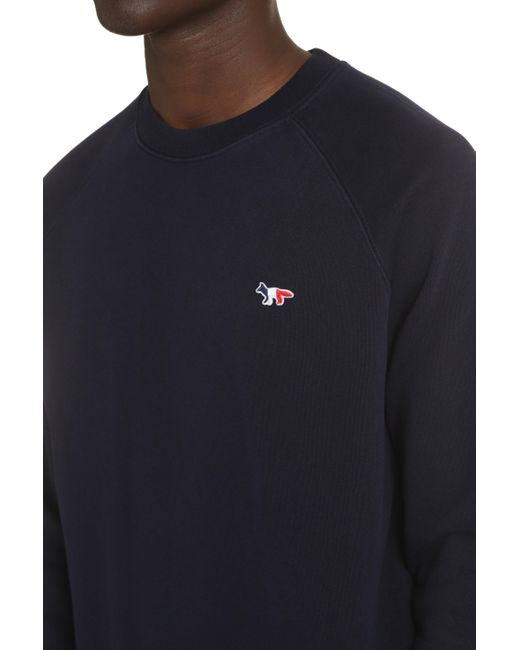 Maison Kitsuné Cotton Crew-neck Sweatshirt With Logo in Blue for Men | Lyst