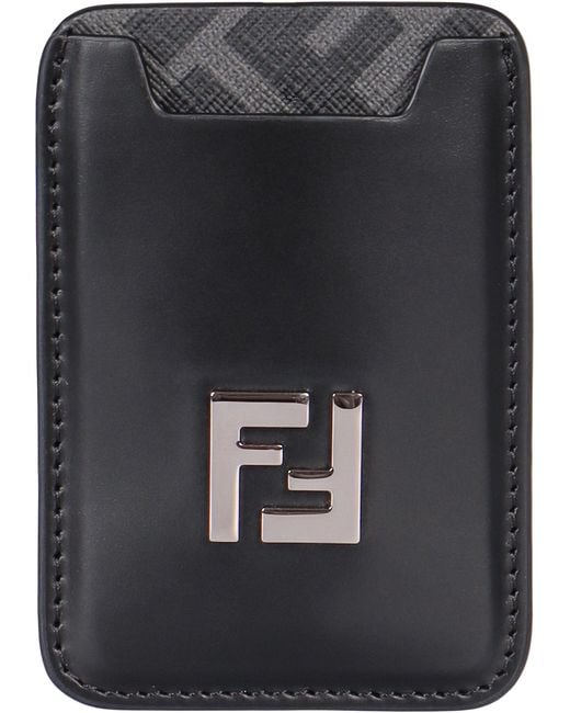 Fendi Black Squared Ff Leather Card Holder for men