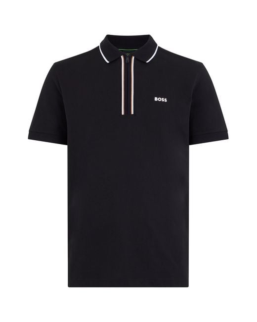 Boss Black Cotton Polo With Zip for men