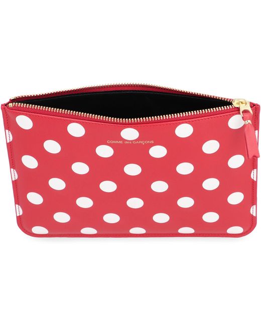 Comme des Garçons Red Logo Detail Flat Leather Pouch
