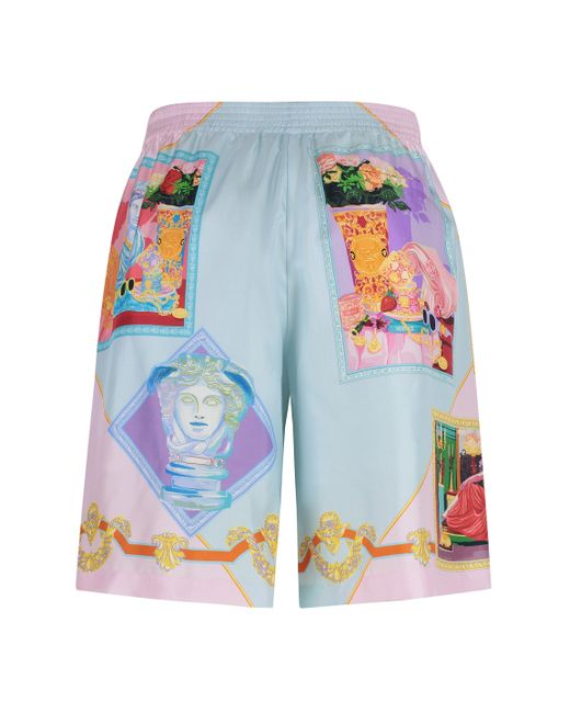 Versace Blue Printed Silk Shorts for men