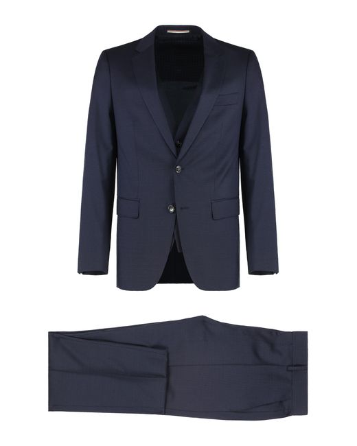 Boss Blue Stretch Wool Three-Pieces Suit for men